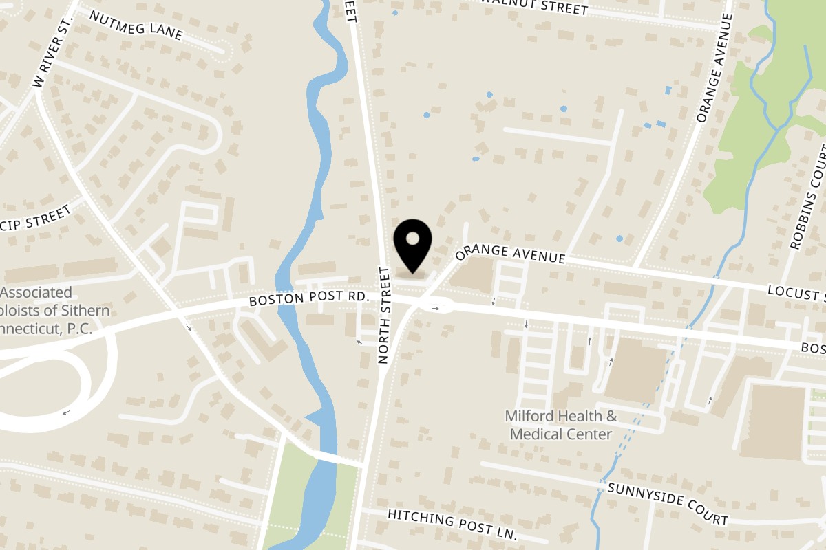 Map showing the location of Pancho's Pizza on 784 Boston Post Rd #3 in Milford